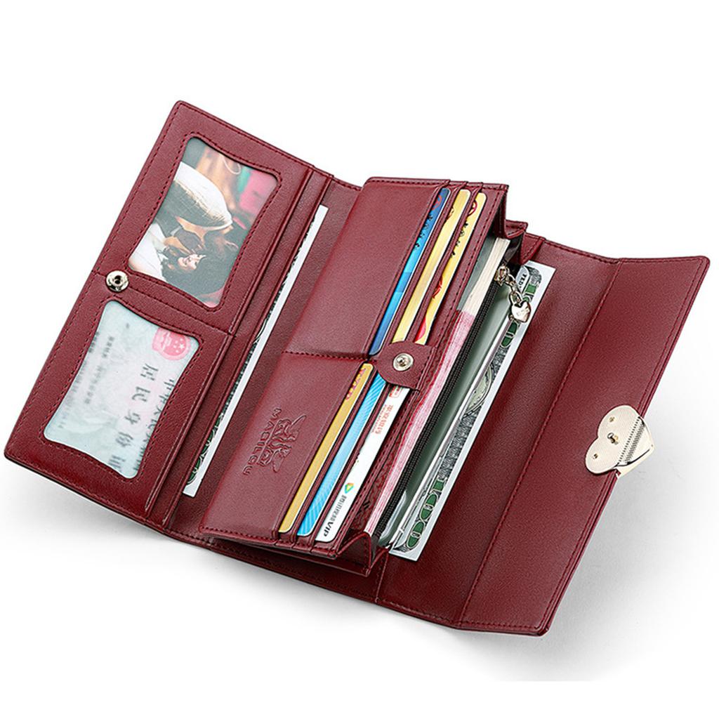 Women's Long Wallet Leather Tri-fold Clutch Multifunction Wallet