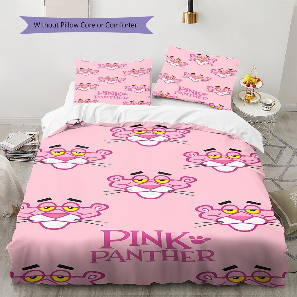 Juego de ropa de cama con estampado de la Pantera Rosa, funda nórdica y funda de almohada. Regalo ideal para el hogar o cumpleaños. (1 * funda nórdica + 2 * fundas de almohada, sin núcleo)