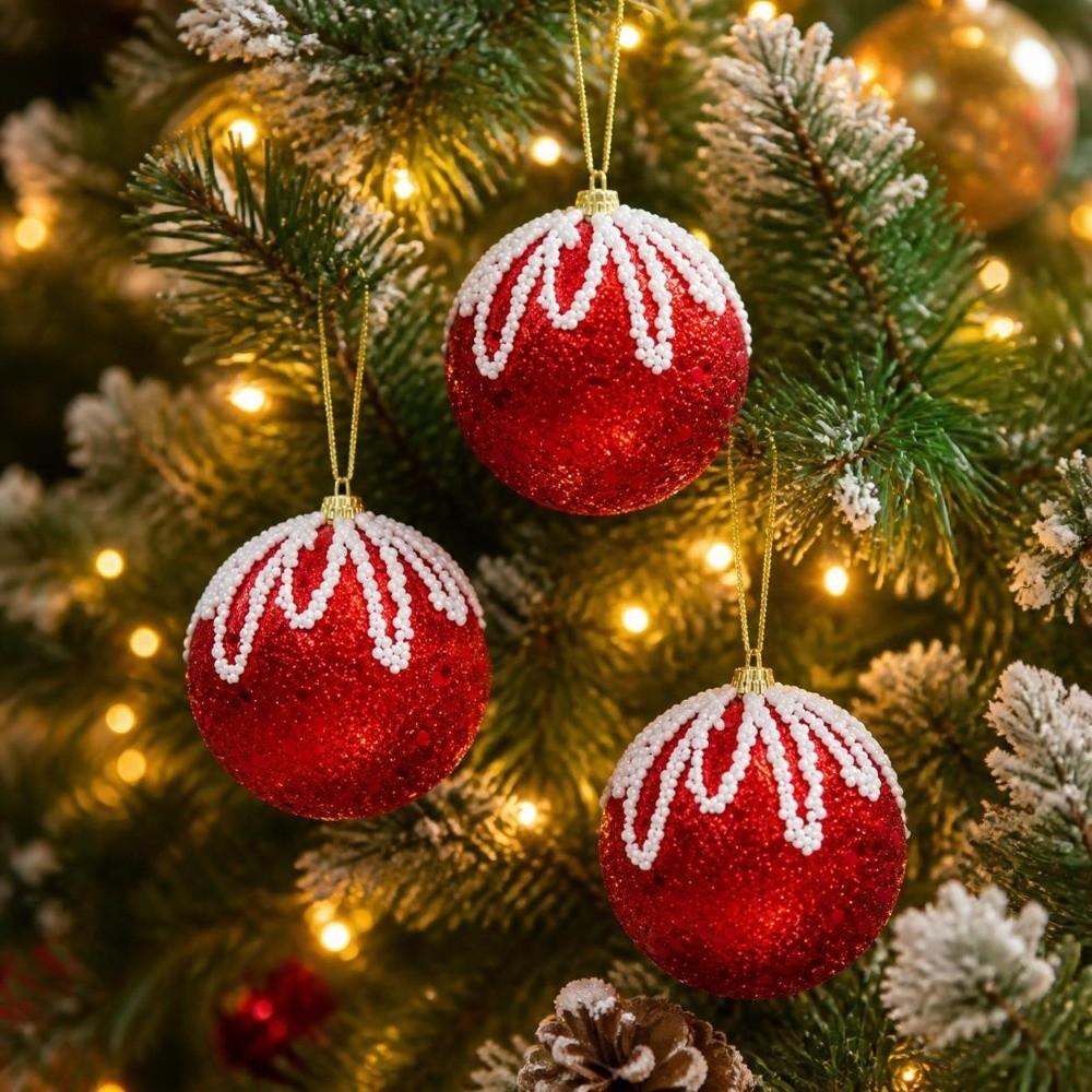 3Pcs/Set 8CM Christmas Tree Balls Shiny Xmas Baubles Durable Xmas Ornament Ball Scene Supplies