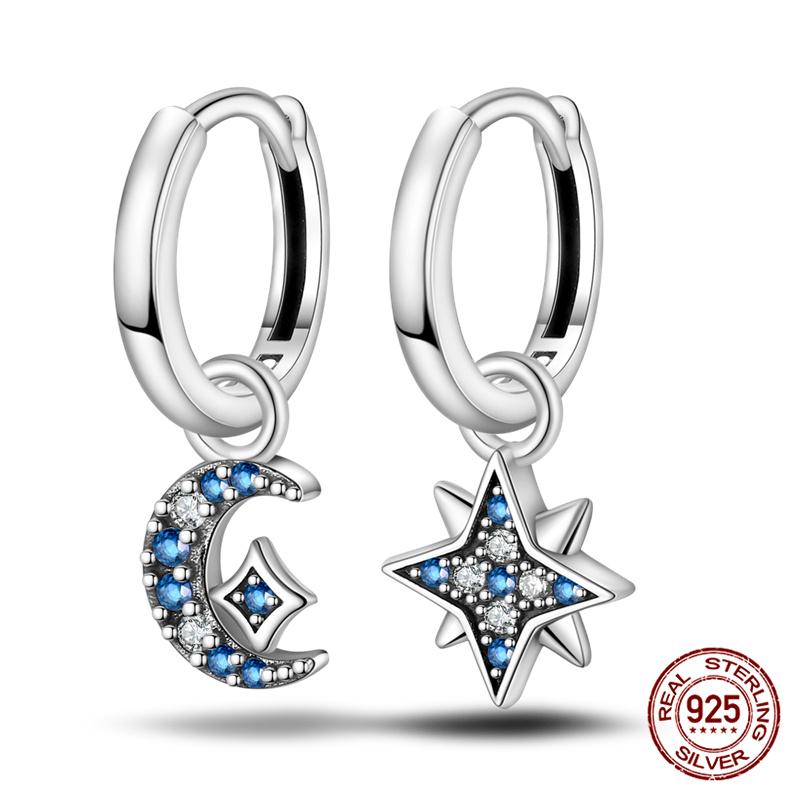 100% 925 Sterling Silver Simple Star And Moon Series Women'S Earrings Suitable For Daily Wear Anniversary Gift