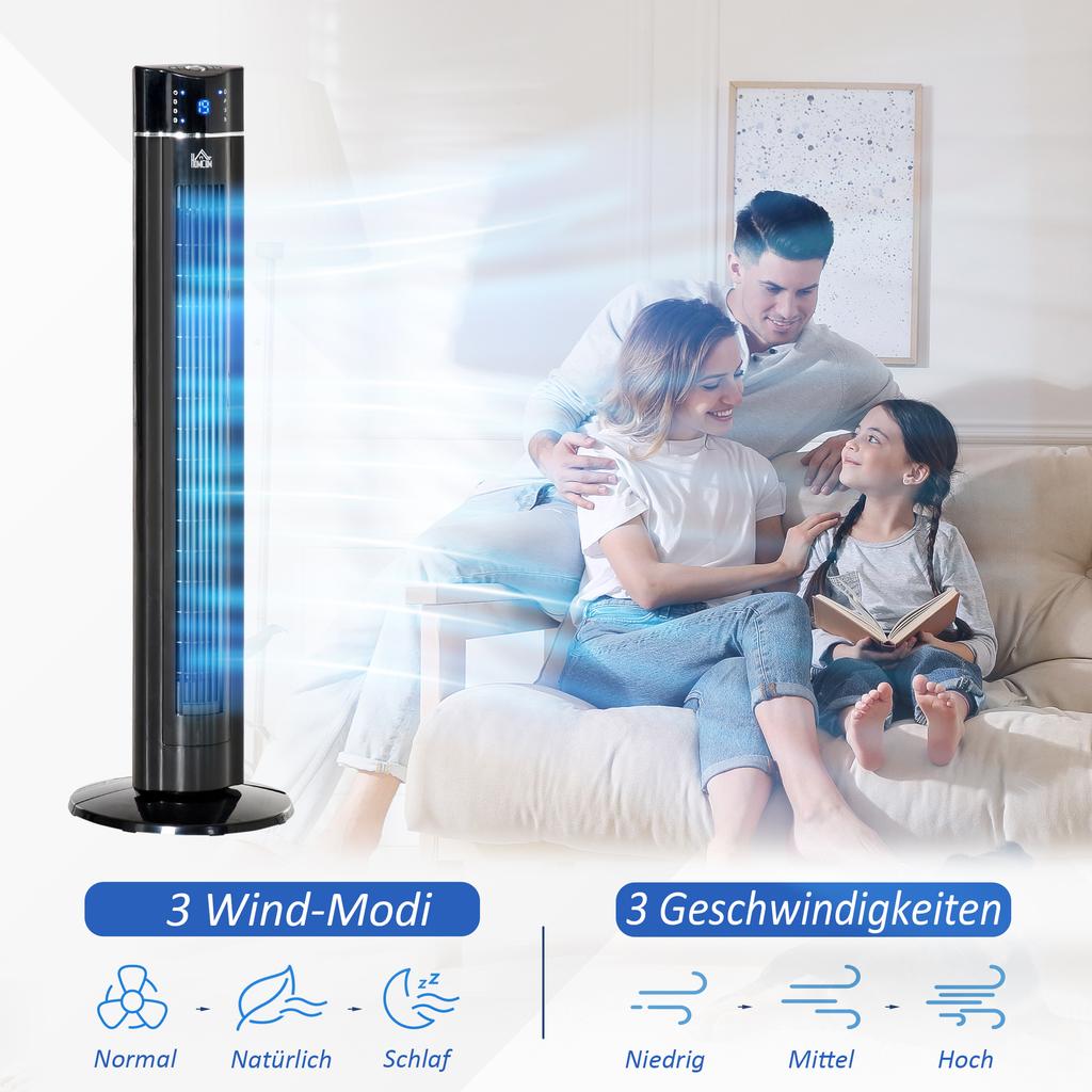 Ventilador de torre/Ventilador de pé 2 em 1, 32 cm x 32 cm 106,8 cm x 106,8 cm, Preto