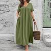 Women's V Neck Short Sleeve Textured Wrinkle Effect Loose Fit Dress with Pockets Casual Comfortable Midi Length