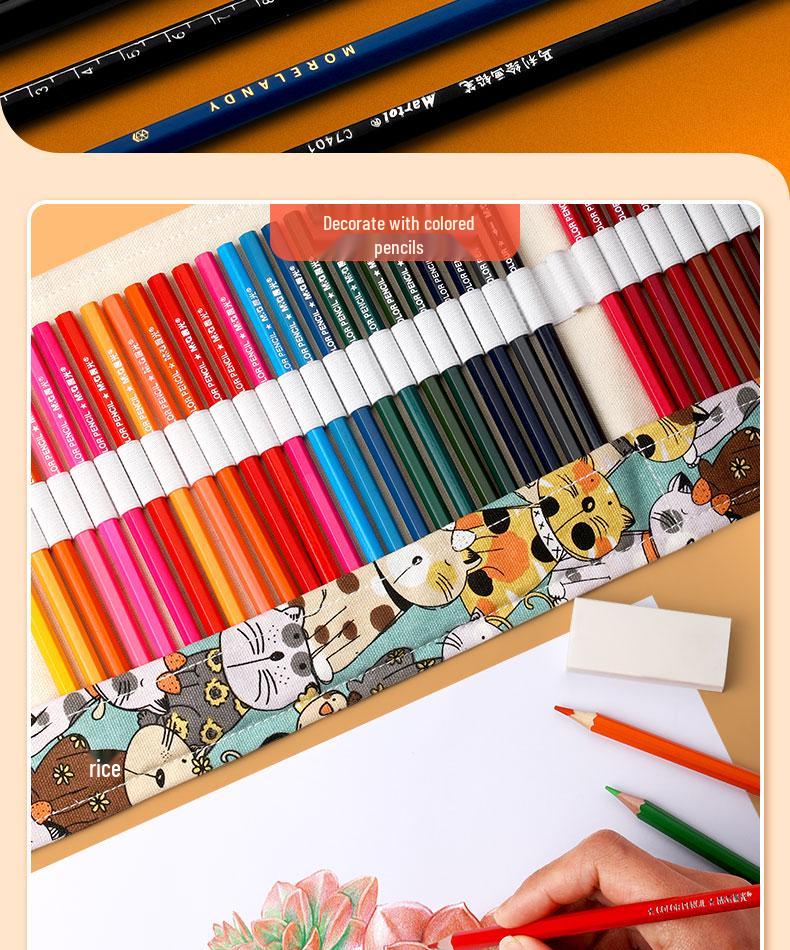 Large Capacity Canvas Roll-Up Pencil Case - 48 Holes for Colored & Sketch Pencils, Cute Design for Women & Students