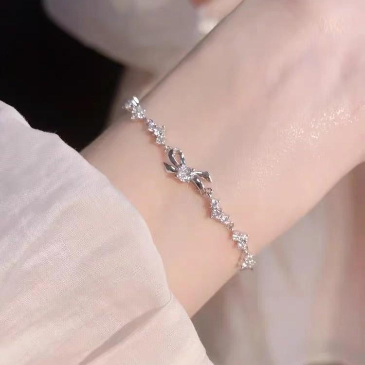 

Bowknot Highend Bracelet For Women Summer Geometric Copper Jewelry Rhinestones With