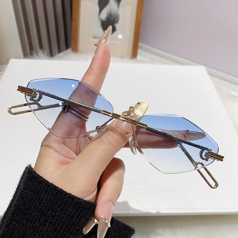 Diamond Shaped Sunglasses for Men Women New Trendy Metal Sun Glasses Frameless Sunglasses Vintage Design Eyewear