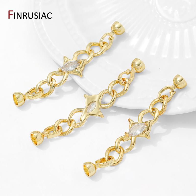 14K Gold Plated Brass Zircon Connector Fastener Clasps Lock,Chain Connecting Clasps For DIY Jewelry Making Accessories Supplies