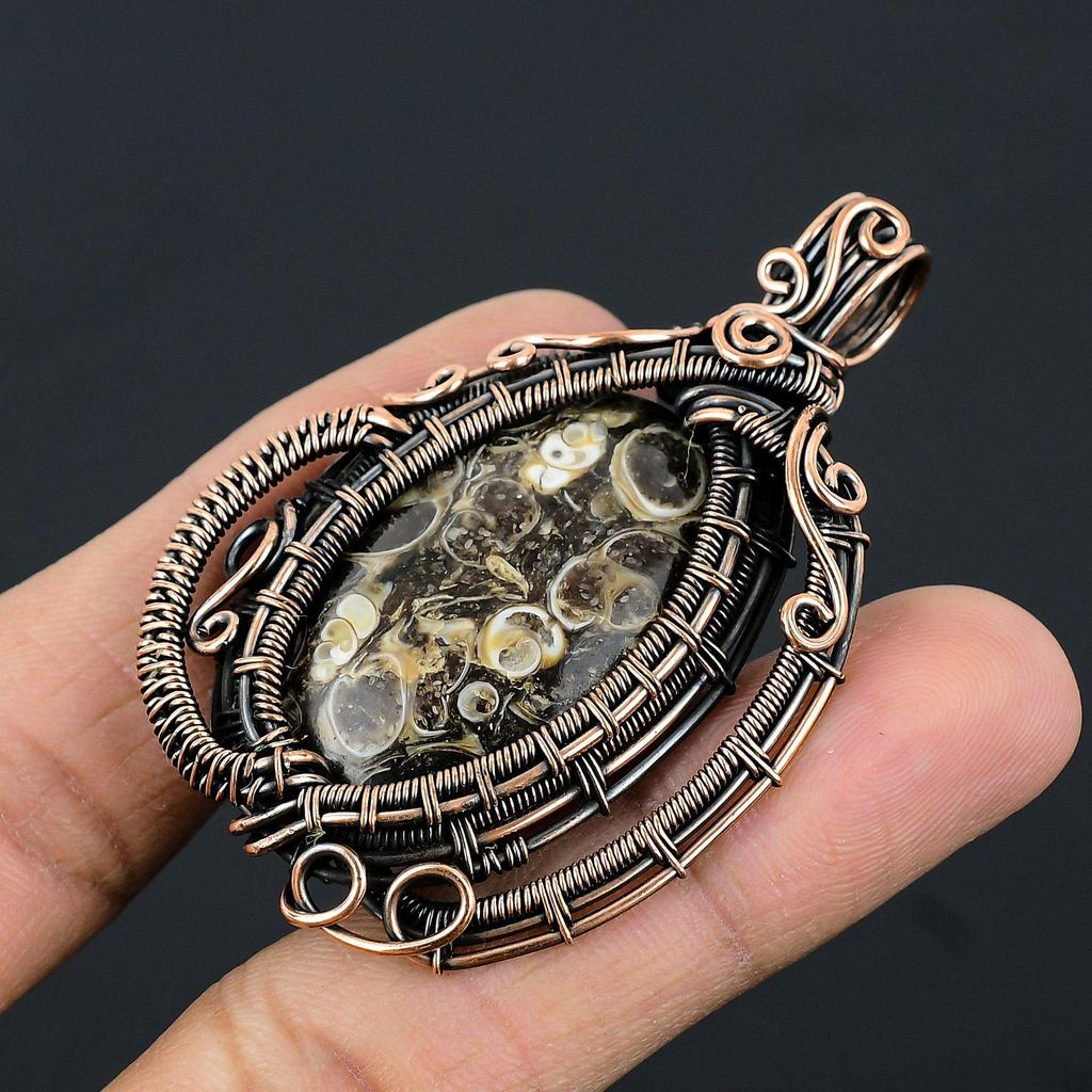 Turitella Fossil  Pendant, 999 Copper Wire Wrapped Jewelry, Gemstone Jewelry Pendant, Handmade Wedding Gift Jewelry