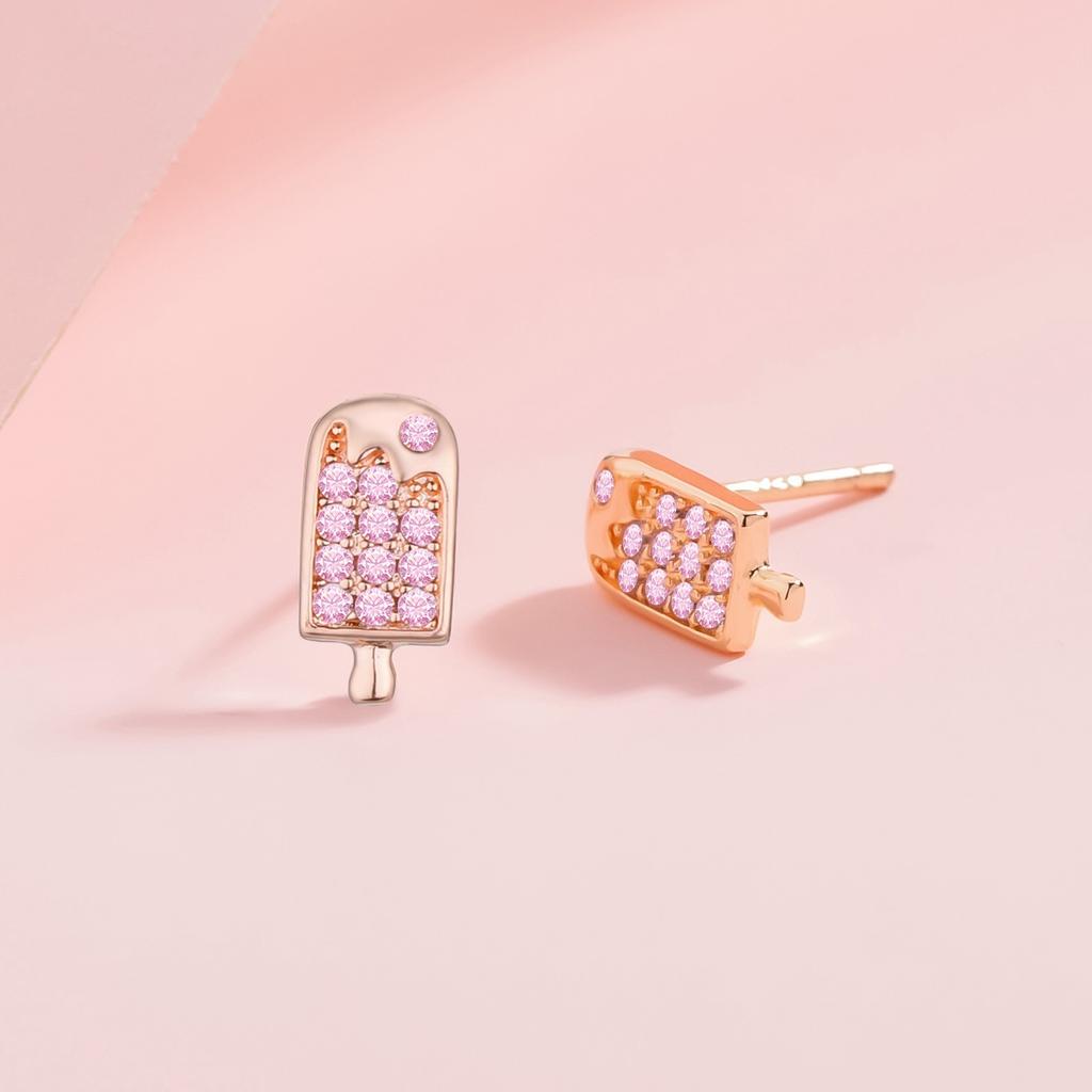 S925 Sterling Silver Ice Cream Stud Earrings Fun Wind Pink Ice Cream Earrings Summer Simple Small Popsicle Earrings
