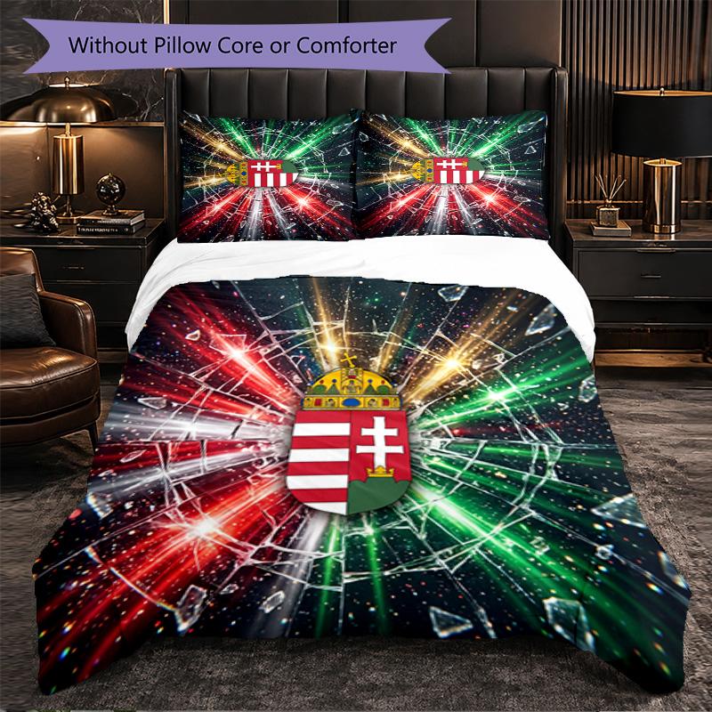 Hungary Football Pattern 3 Pieces Bedding Set Soft Microfiber Duvet Cover with Pillow Cases for Bedroom