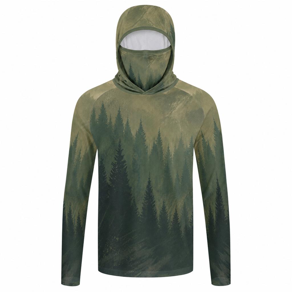 Men's Hooded Fishing Shirt with Face Mask Long Sleeve Outdoor Performance Hoodie