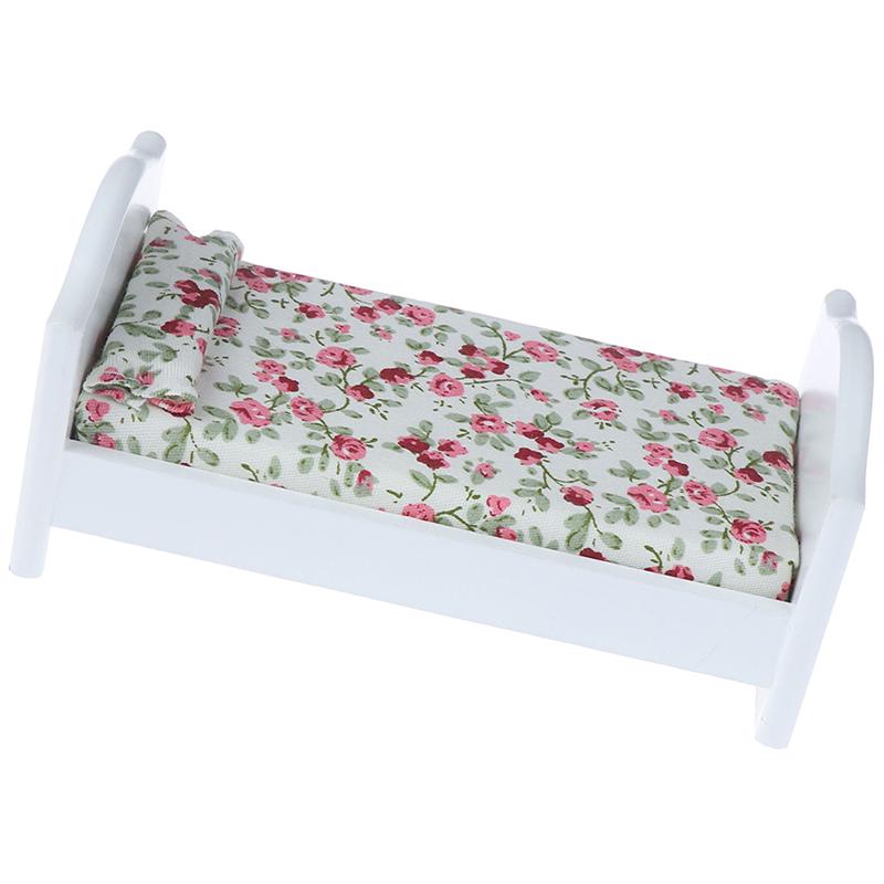 1/12 Casa delle Bambole Miniatura Letto in Legno con Cuscino Mobili Camera da Letto Casa delle Bambole