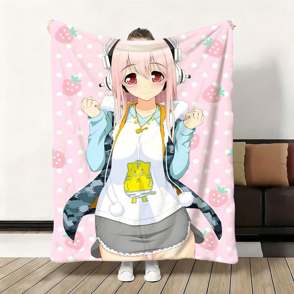 Anime Sexy Super S-Sonico Throw Soft Flannel Blanket Warm Knee Skin-Friendly Throw for Sofa Office Bed Traveling Winter Oversize