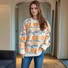 Autumn and Winter New Sweet and Cute Style Flower Jacquard Towel Embroidered Knitted Round Neck Thick Sweater for Women 3579 KTB