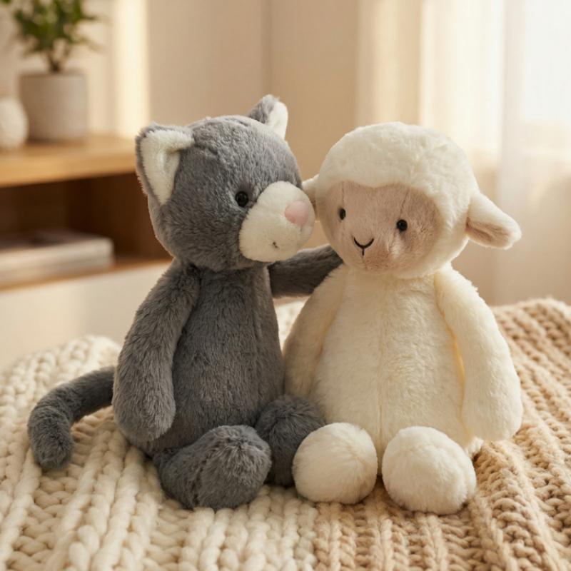 31Cm Cartoon Animal Plush Toy Stuffed Soft Grey Cat White Lamb Plushie Companion Appeasing Gift Overnight