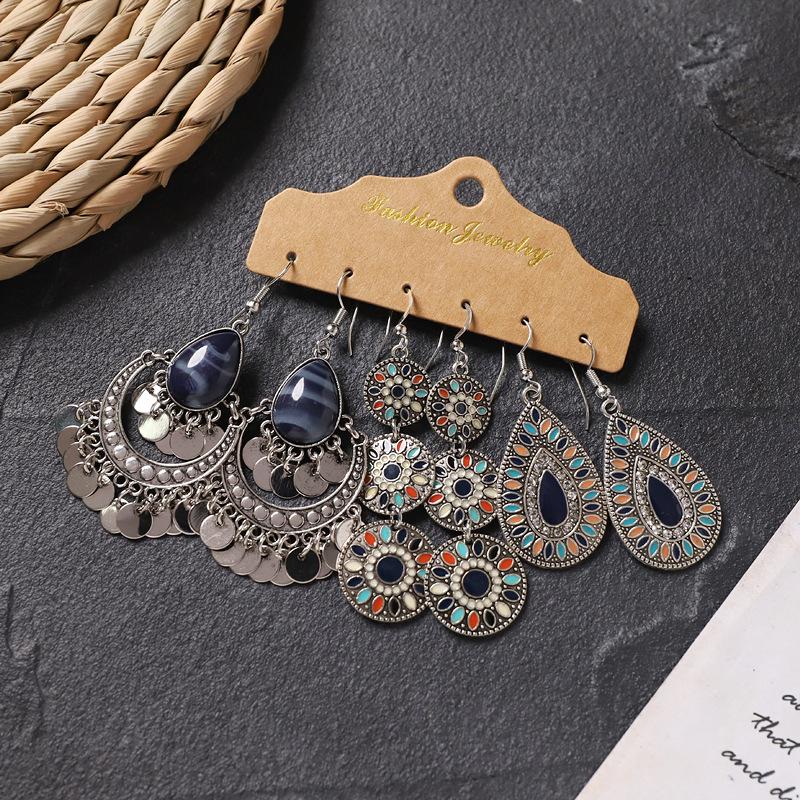 Set earrings retro niche long fringed bohemian vacation style earrings women's earrings