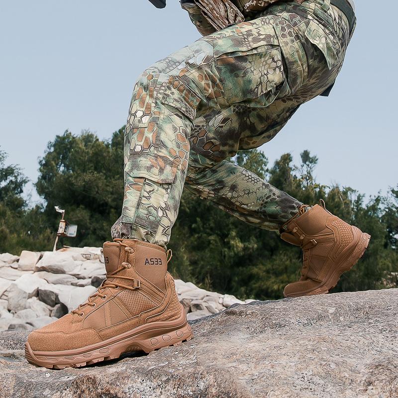 New Men's Hiking Boots High Top Combat Training Boots Anti Slip Snow Boots Field Desert Boots Outdoor Cycling Shoes