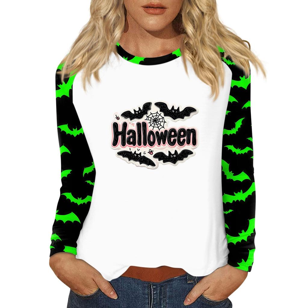 Women's T Shirt Halloween Print Long Sleeve Daily Fashion Basic Round Neck Raglan Sleeve Top