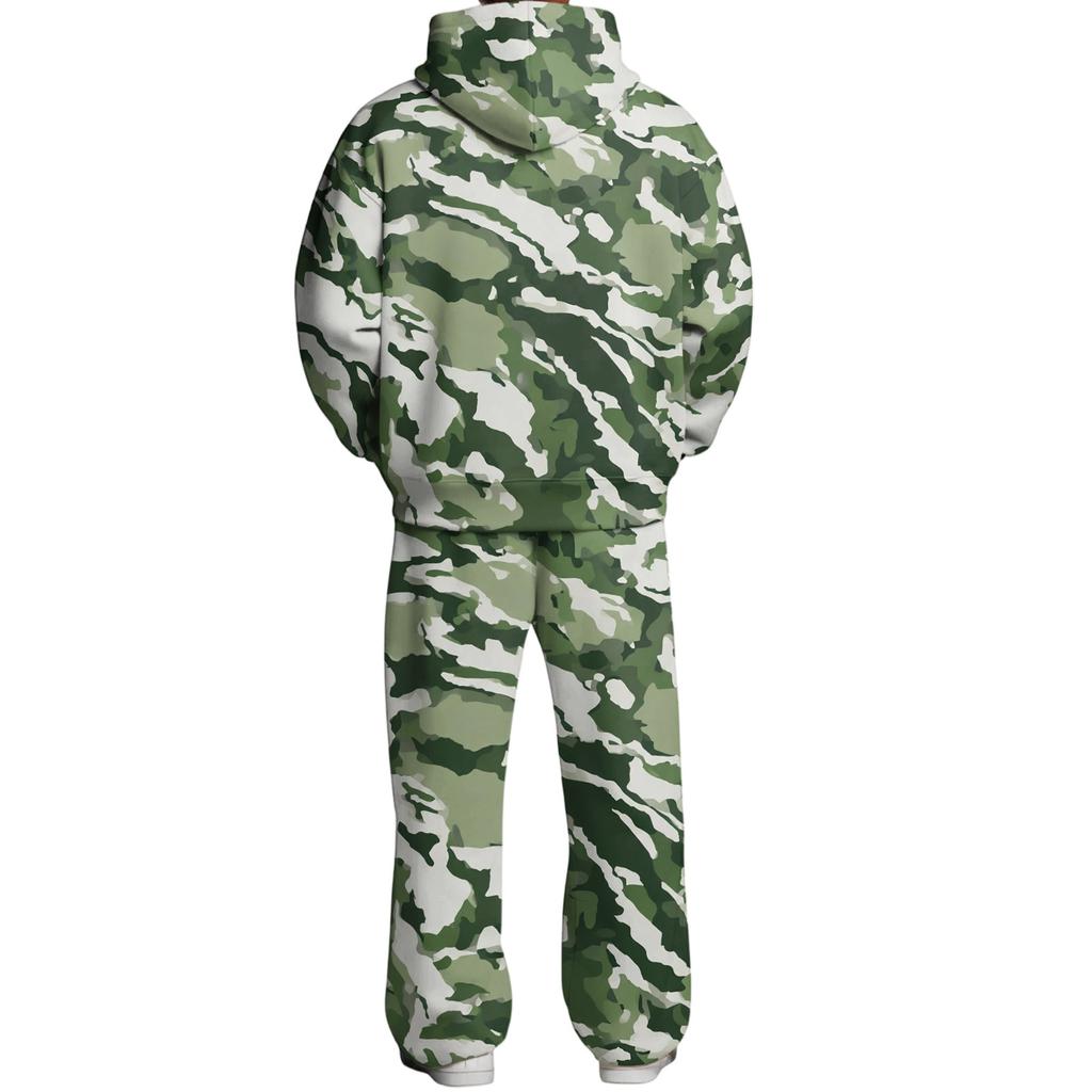 Men's Layer 2 Piece Hoodie and Cargo Pants Set with Elastic Waistband for Casual Wear