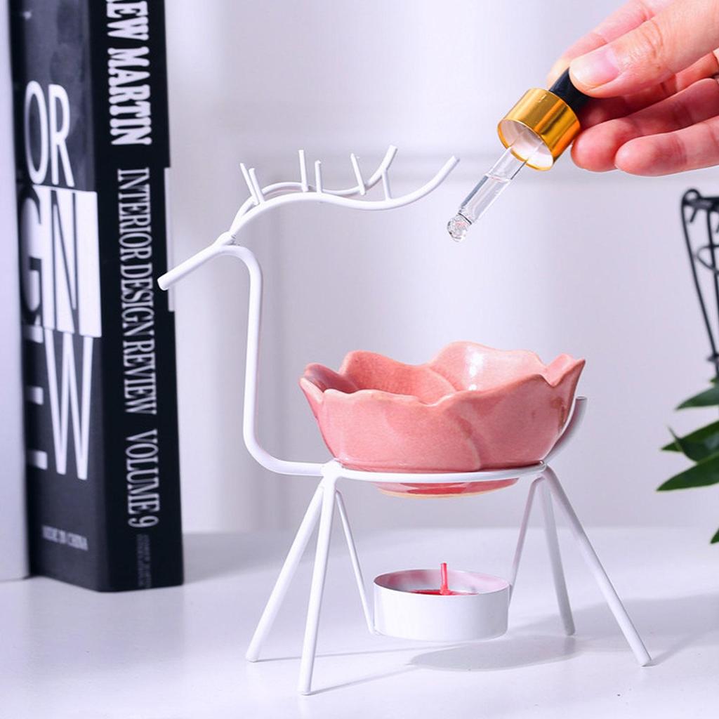 Little Deer Iron Art Oil Burner Wax Melting Ceramic Candlestick Sesame Oil Heater Spa Yoga Room Meditation Home Decoration