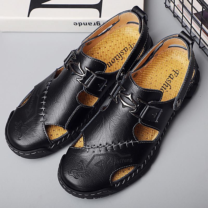 Sommervadesandaler for menn, motestrandsandaler i ekte skinn, Uformelle tursko Plus Size