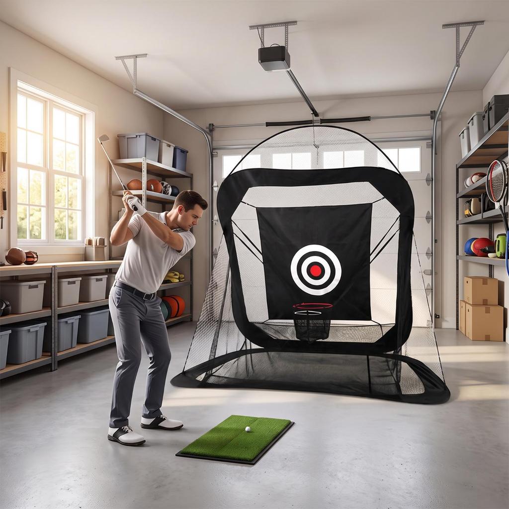 Golf Training Net with Target Ball-Return Practice Impact-Resistant for