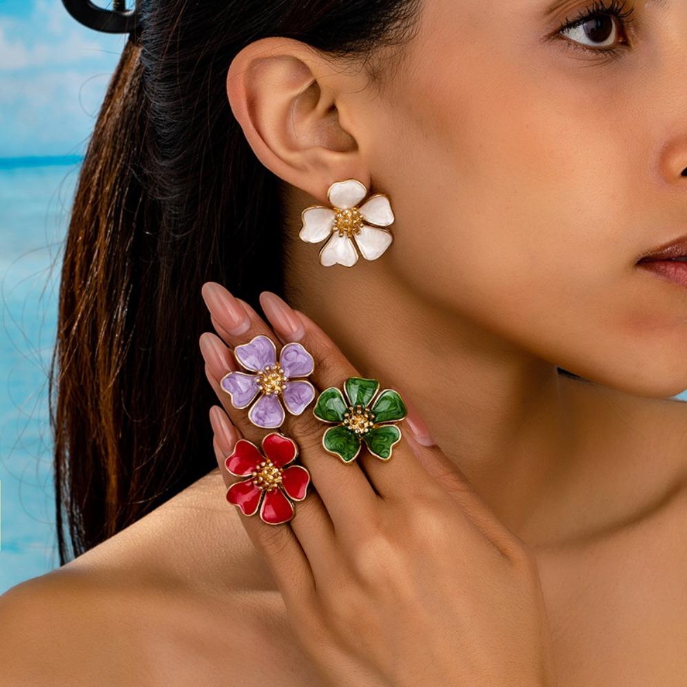 Neue Vintage-Stil Blumenohrringe Tropfglasur Muscheltextur Zarte Ohrringe Boho Chic Handgefertigte Blütenblatt-Ohrringe Tägliches Tragen