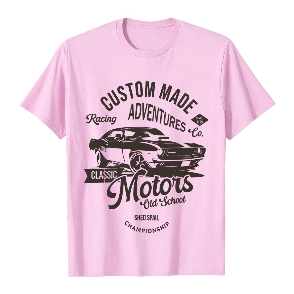 Motors Vintage Old School Tees Unisex Short Sleeve T‑Shirt Vintage Classic Car Graphic Print Crew Neck Tshirts Cotton Soft Tops