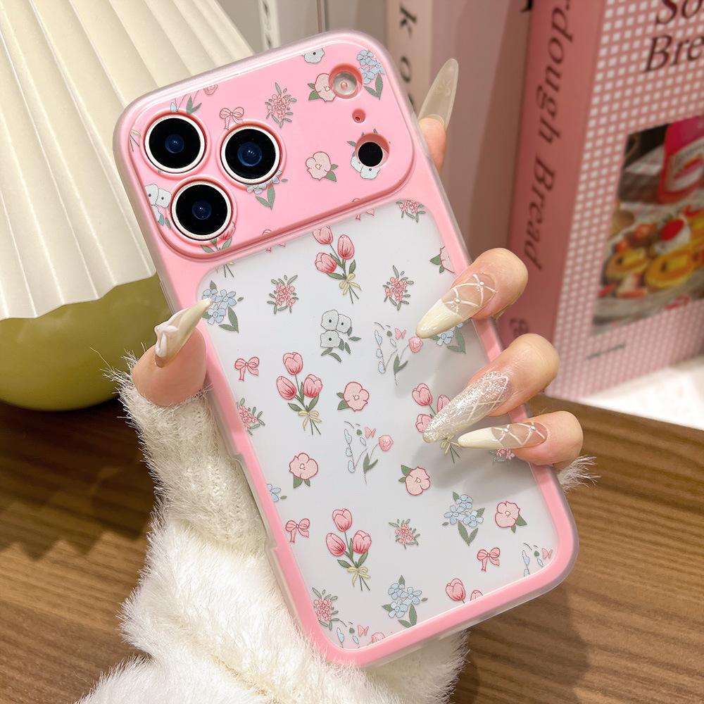 Full screen flowers are suitable for iPhone17promax pink two-in-one mobile phone case, Apple 16 niche 15 generation