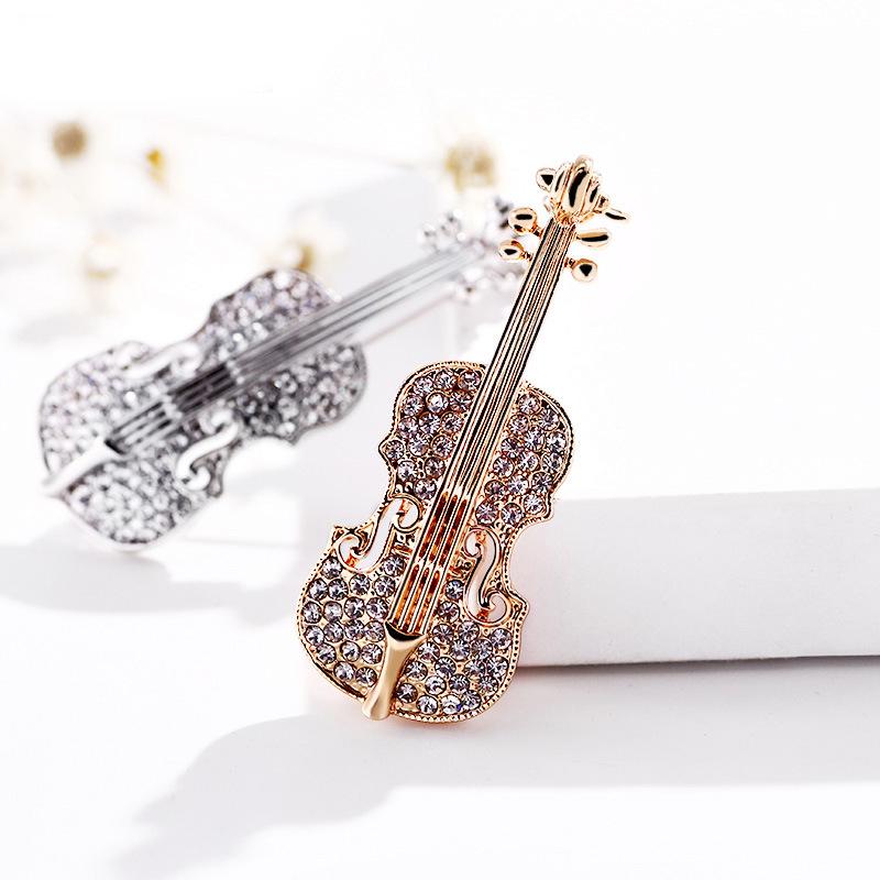 Wedding Party Favor Personalized Gifts for Guests Violin Brooch Bling Crystal Pins Love Lapel Brooches Rhinestone Brooch
