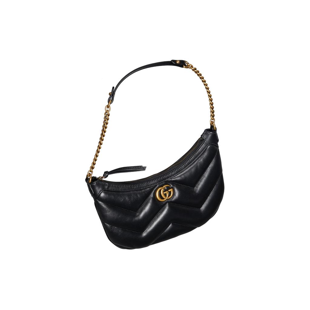 Gucci GG Marmont Double G Logo Zipper Closure Quilted V Leather Tote Shoulder Bag Women Bags Black 777263-AAC74-1000