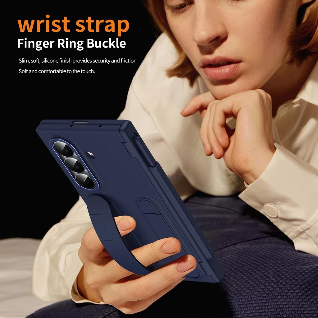 Wristband Holder Hinge Phone Case For Samsung Galaxy Z Fold 8ultra 7 With Pen Slot & S Pen Screen Protector Film Protect Cover