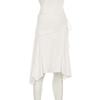 Elegant French White Irregular Half Skirt with Flowing Drape, Side Tie, and Low Waist Design