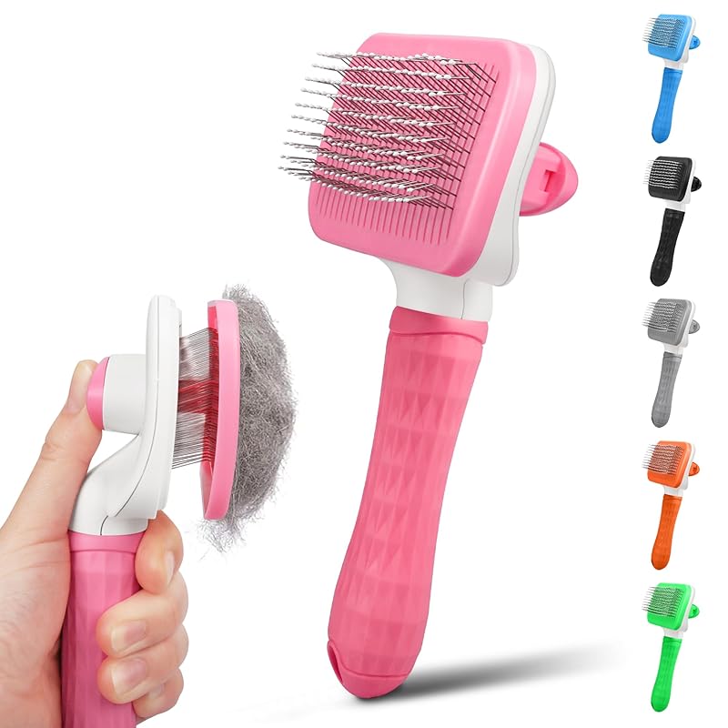 Dog & Cat Brush, Self Cleaning Slicker Brush for Pets, Upgraded Dog Brush for Shedding Massaging and Grooming, Removes Loose Undercoat & Portable