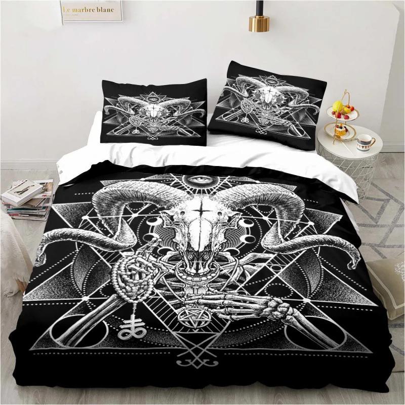 3D Anime Bedding Set Evil-Satan Demon Skull Printed Duvet Cover Set With Pillowcase Bedspread Boy Teens Adult Queen King Size