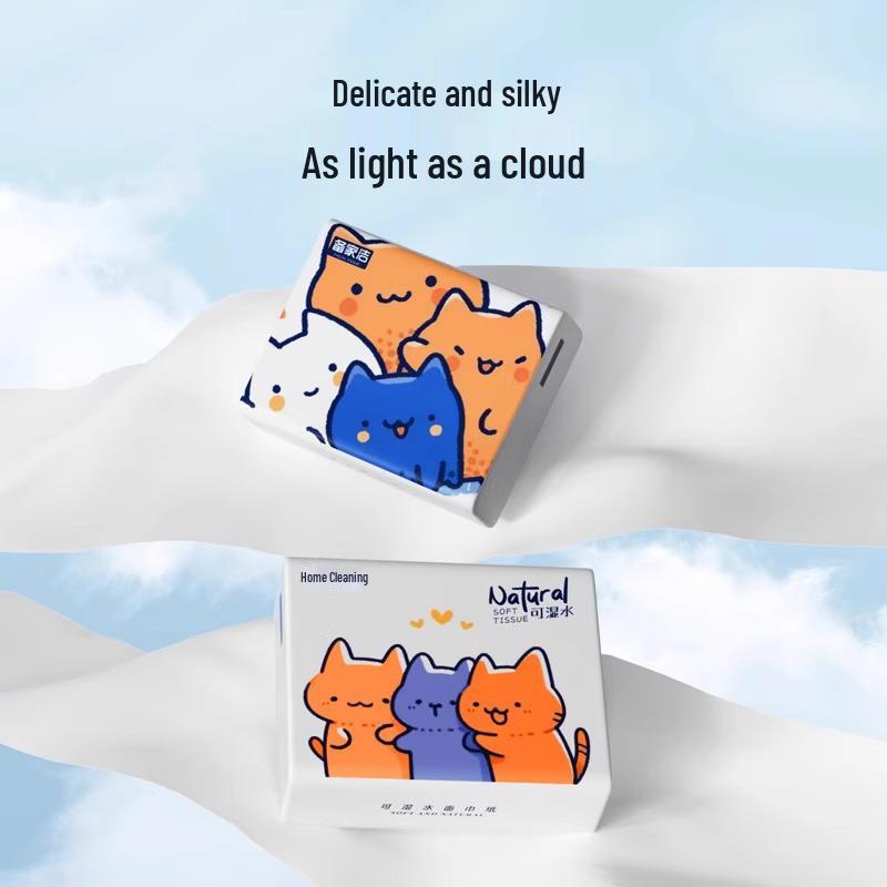 Cartoon Print Pocket Tissue: Student-Friendly Portable Wood Pulp Facial Napkins, Douyin Style.