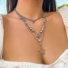 3pcs/set Layered Star Necklace Silver Hollow Star Pendant Neck Chain Fashion Neckwear Jewelry Gift for Women and Girls