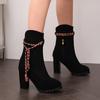 Plus Oversize 47 48 49 Autumn Winter Flock Ankle Booties Women Round Toe Platform Braided Rope High Heels Zipper Knee High Boots