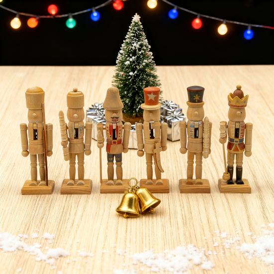6 Stück Unbemalte Nussknacker Rohlinge 12,5CM Holz DIY Bastelset zum Bemalen Weihnachtsbaumschmuck Bastelset Eltern-Kind Kunstprojekt Zubehör