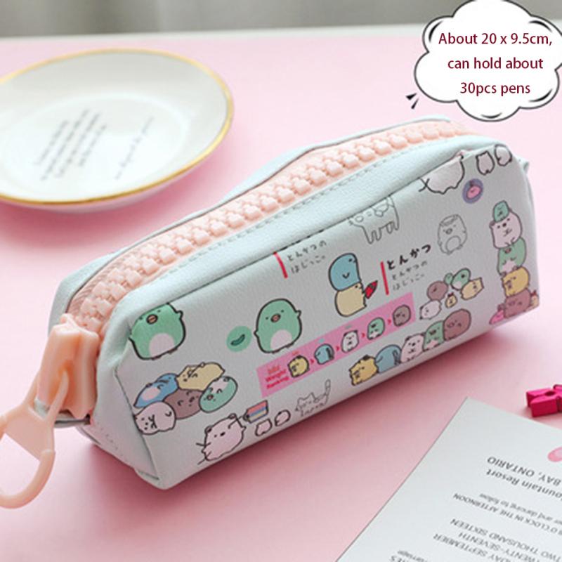 Simple Girls Pencil Case Large Capacity Cartoon Pattern Cute Canvas Stationery Bag Students Supplies