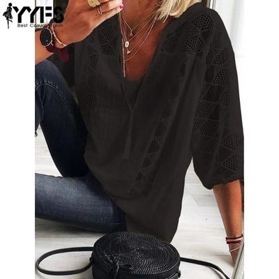 Women's Fashion Casual Summer Spring Solid Color Print Short Sleeve V-Neck Blouses & Shirts