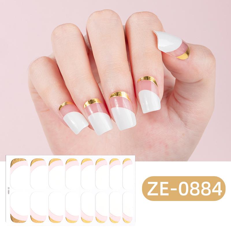 Uñas postizas de gel sin pegamento, impermeables, mate, con purpurina, estilo francés, para mujer.