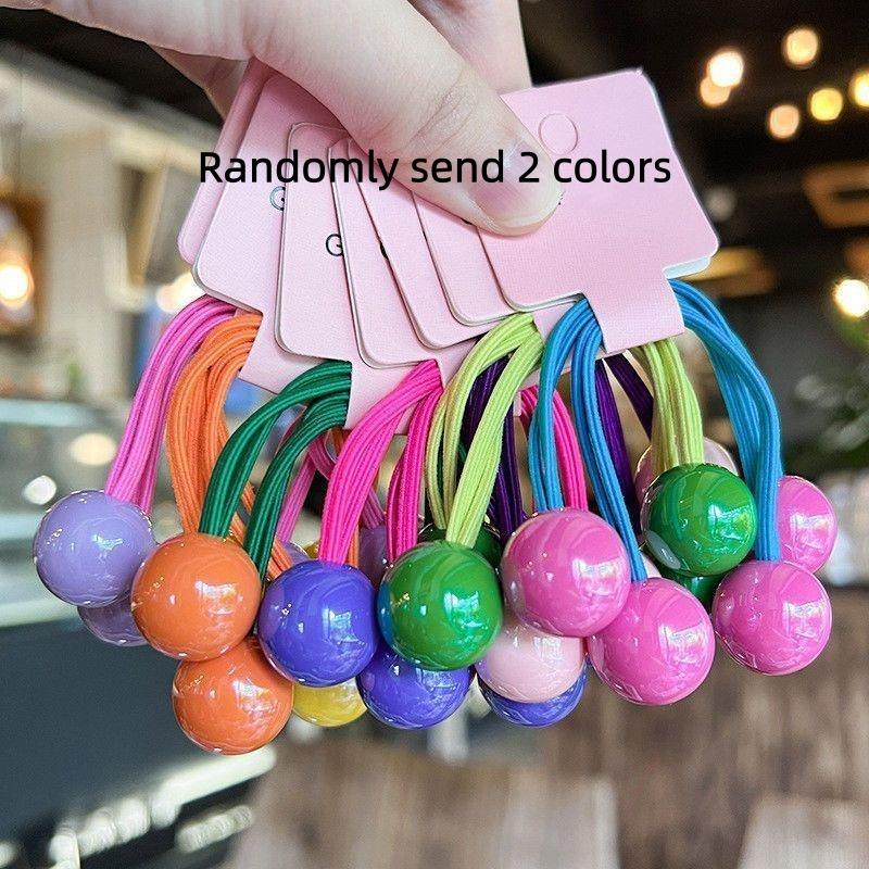 2/7pcs Cute Girls' Candy-Colored Long Rubber Bands, Ponytail Hair Bands, Round Balls, Colorful Headbands, Princess Headwear