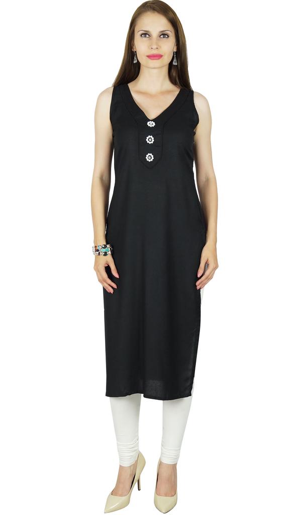 Bimba Women Sleeveless Rayon Tunic Kurti Straight Kurta Casual Indian Blouse