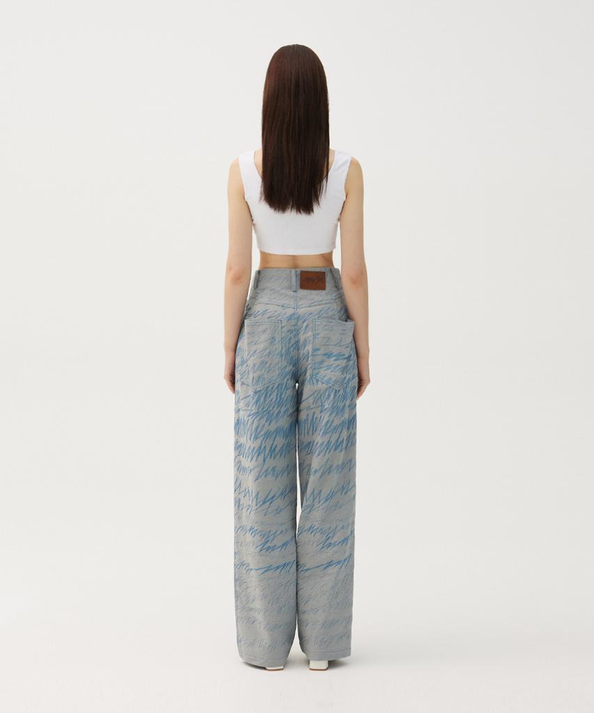 Meuameu Denim Stitch Tuck Pants