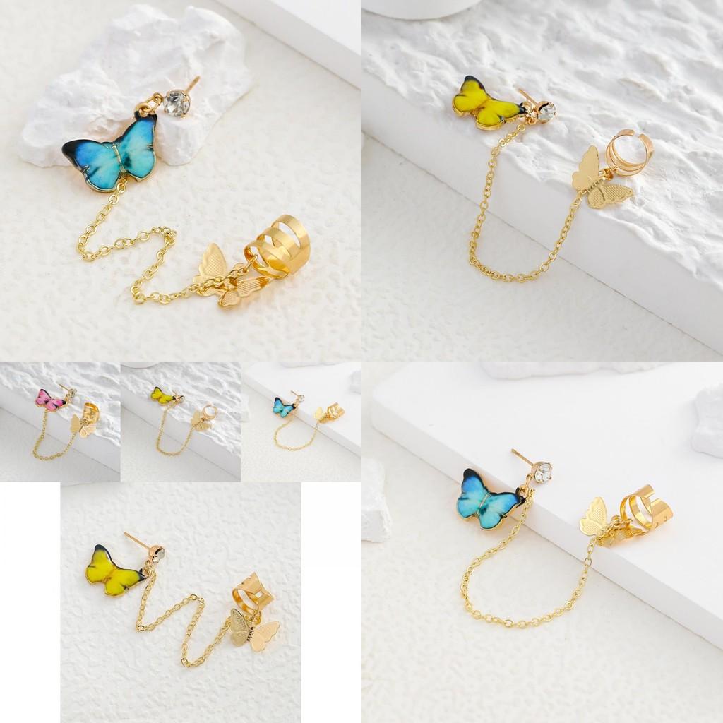 Elegant Alloy Butterfly Stud Earrings With Colorful Geometric Designs