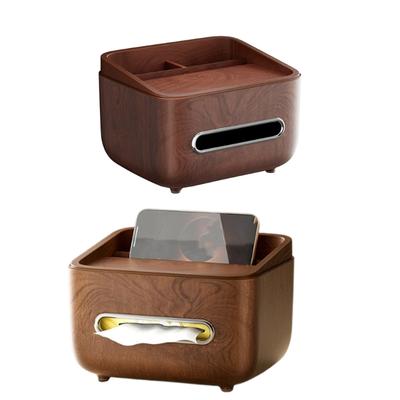 Elegante Holz-Taschentuchbox mit Handyhalter, Mehrzweck-Papieraufbewahrungsbehälter für Arbeitsplatte oder Nachttisch