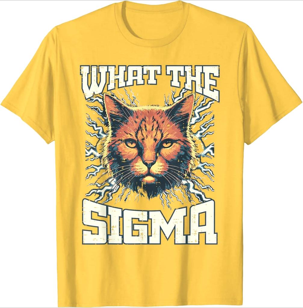 What The Sigma Cat Lightning Graphic TShirt Funny Meme Tee Casual Round Neck Tops for Women Fashion Summer Streetwear Graphic