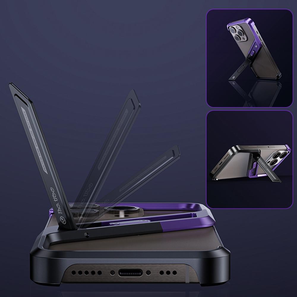 For iPhone 14 Pro Frameless Bumper Case S-Shaped Kickstand Aluminium Alloy Cover