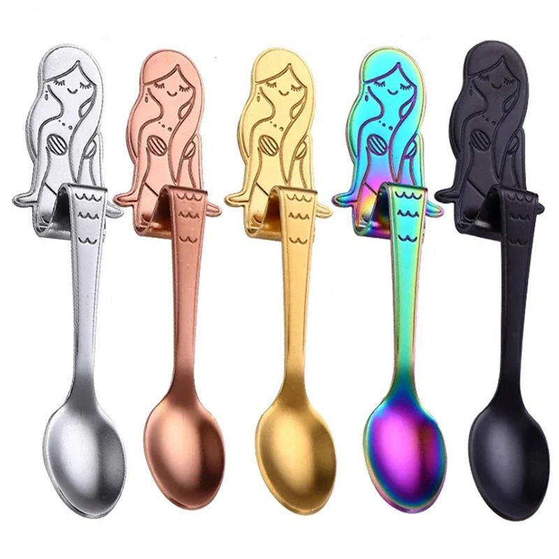 Hanging Mermaid Coffee Spoon for Dessert, Ice Cream, Drinking, Milk Tea - 304 Stainless Steel Kitchen Tableware