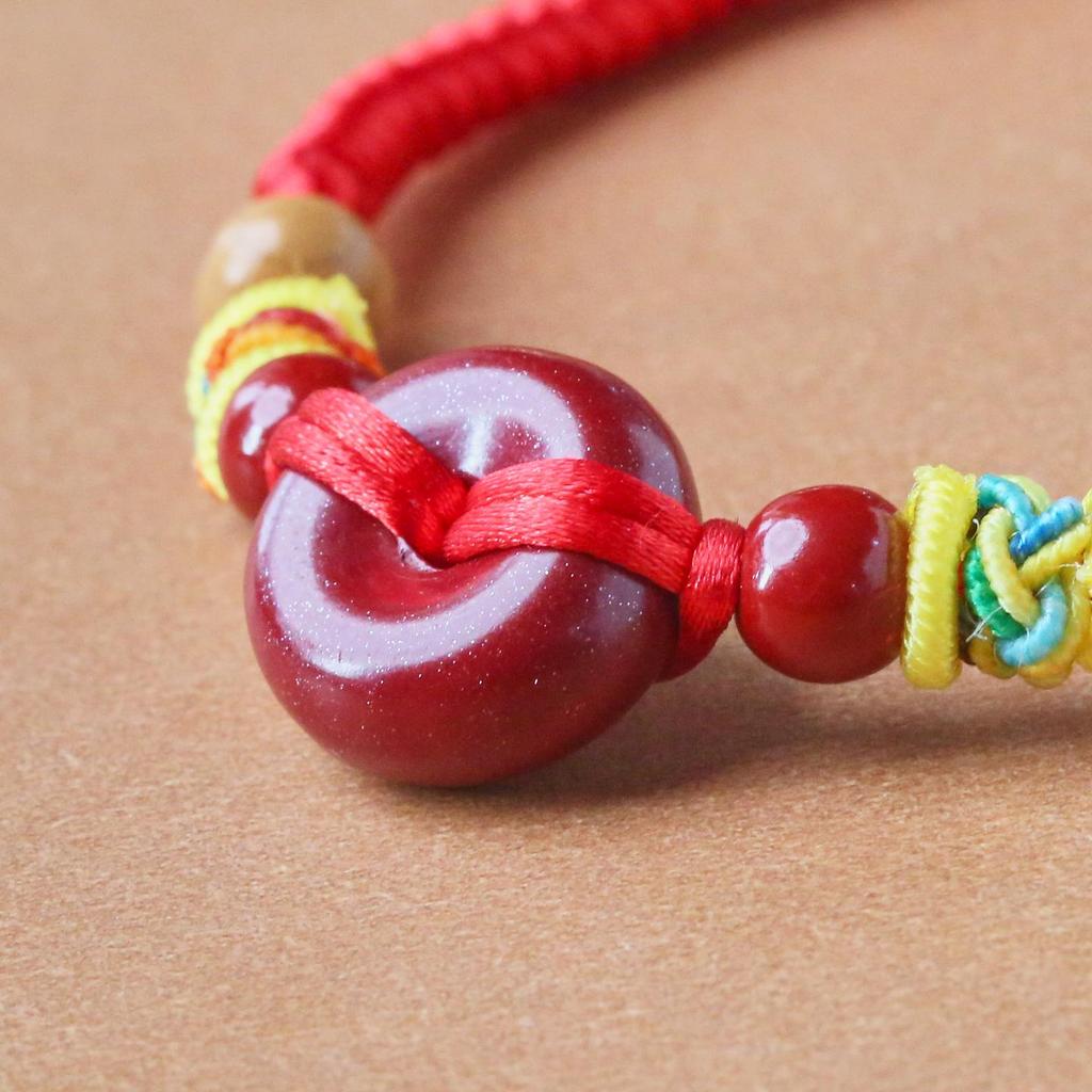 Cinnabar Peace Buckle Red Hand Rope Bracelet: Peach Wood Charm for Children, Pregnant Women, and Men & Women - Handmade Gift